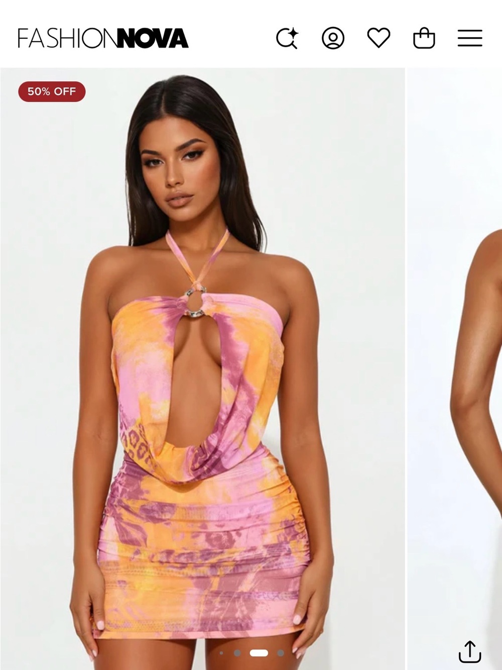 Fashion Nova Pink & Orange Halter Ring Cutout Bodycon Mini Dress